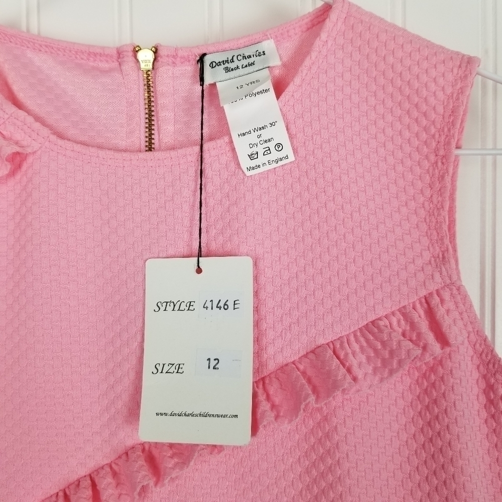 David Charles London Black Label Pink Diagonal Ruffle Shift Dress NWT Sz 12 Yrs - Picture 5 of 11